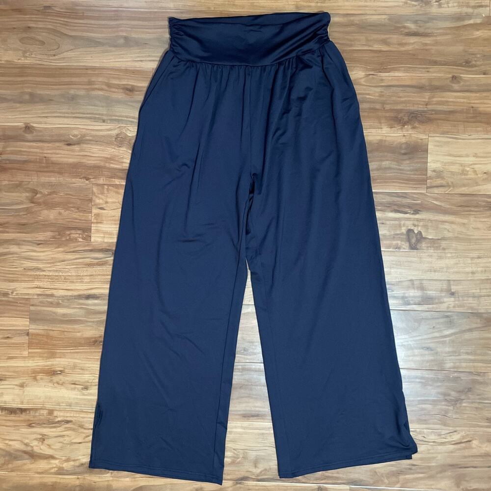 UEU Women’s Wide Leg Pants NWT Size XL Blue High Waisted Palazzo Yoga Lounge